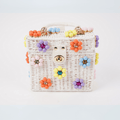 White & Multicolor Wicker Bucket Daisy Flower Purse