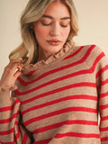 Desert Red Ruffled Striped Sweater