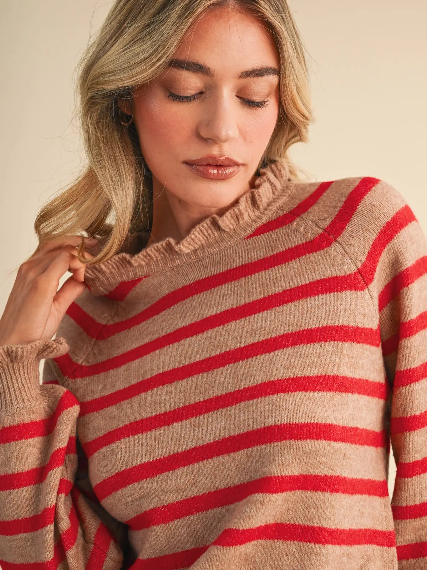 Desert Red Ruffled Striped Sweater