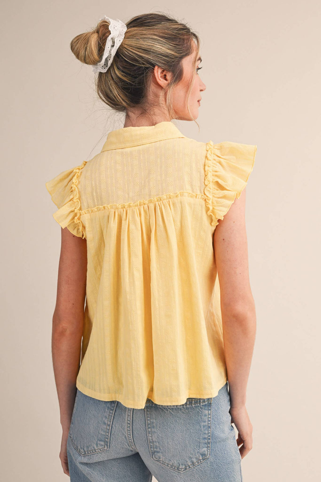 Yellow Cream Ruffle Top