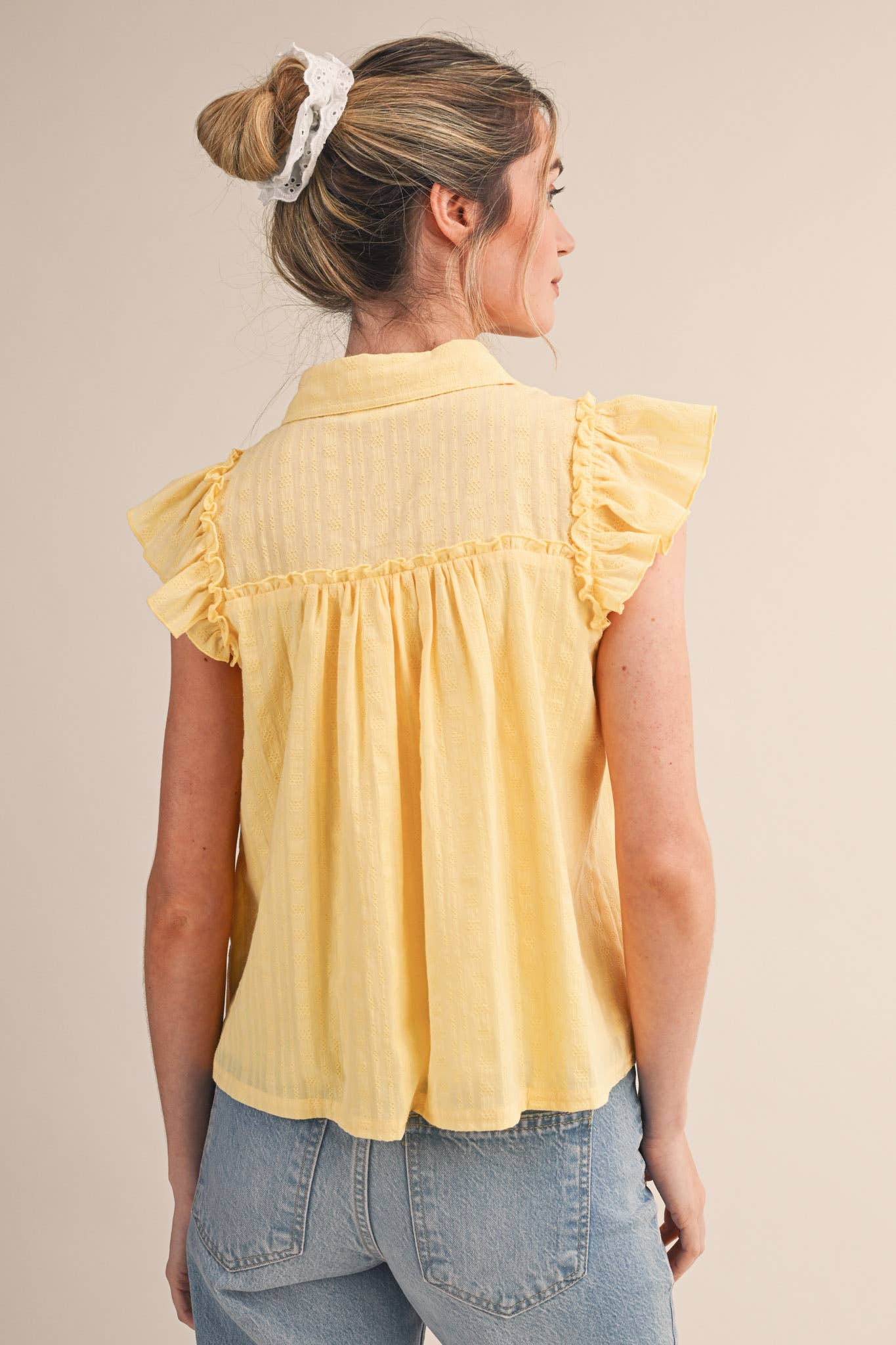 Yellow Cream Ruffle Top