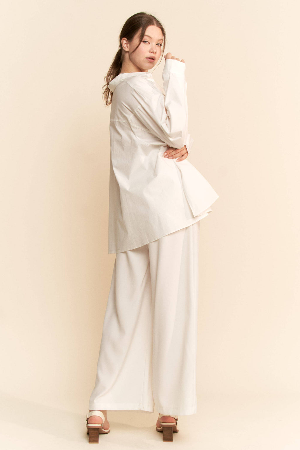 Plus Cream Blouse Long Sleeve Shirt