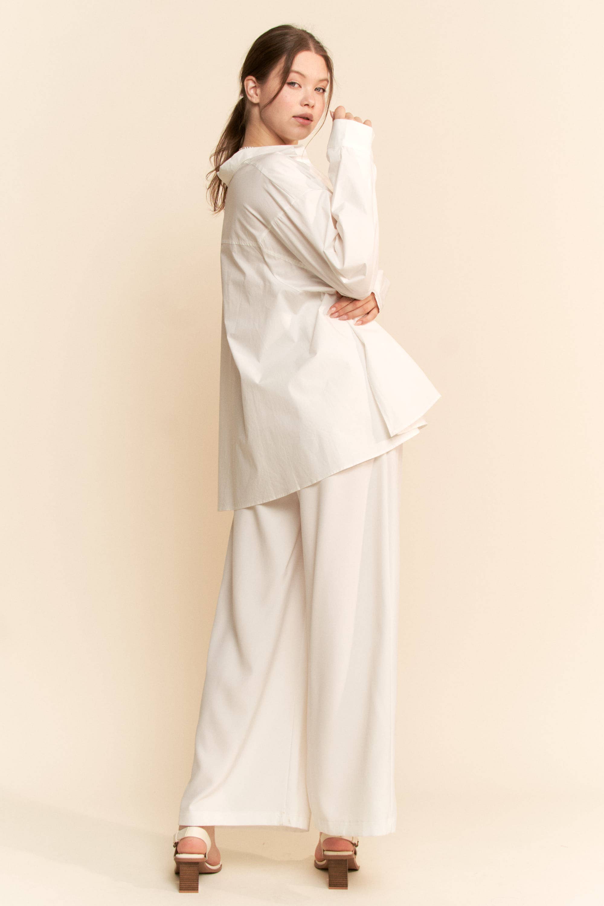 Plus Cream Blouse Long Sleeve Shirt
