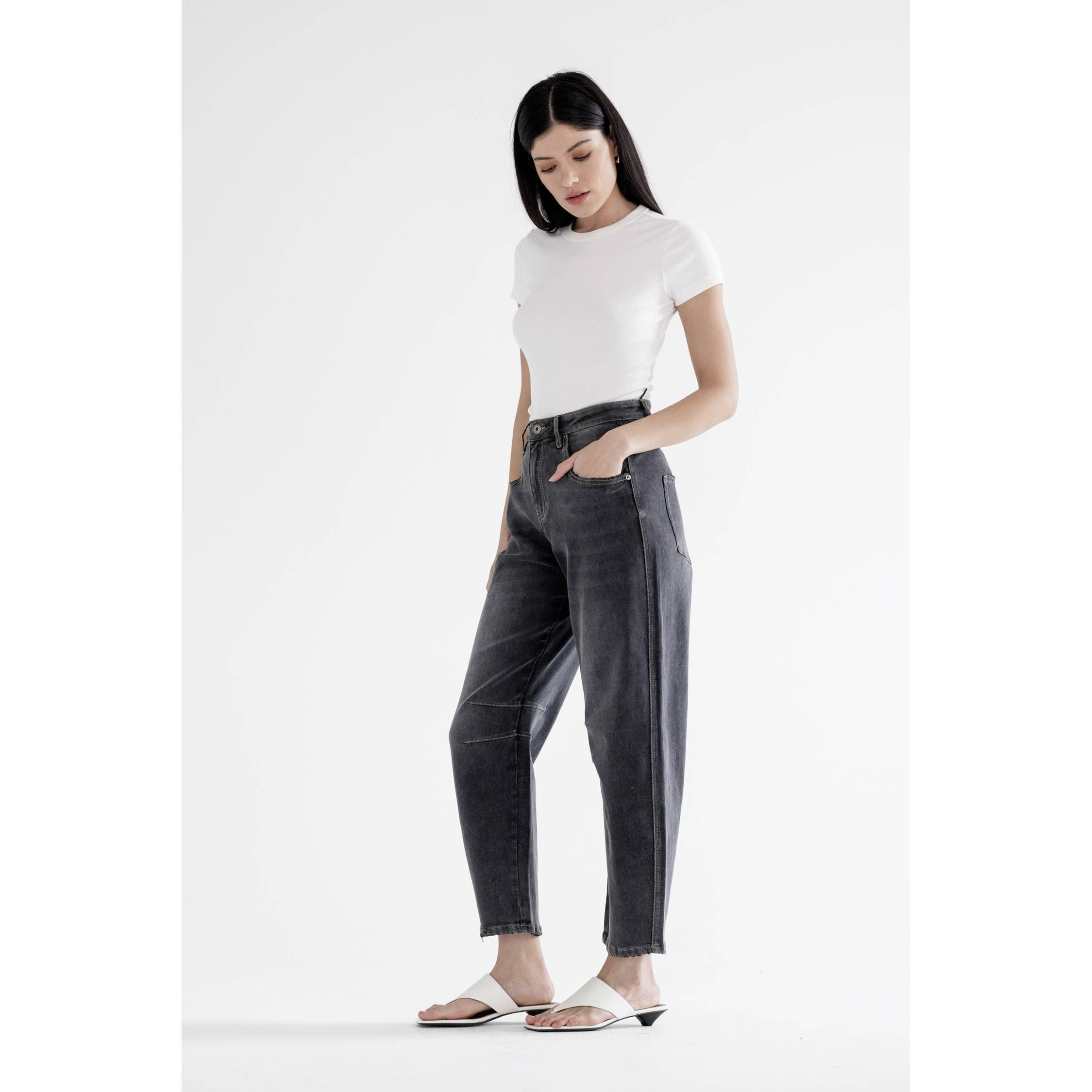 Black Eel Super High Hidden Button Barrel Jean