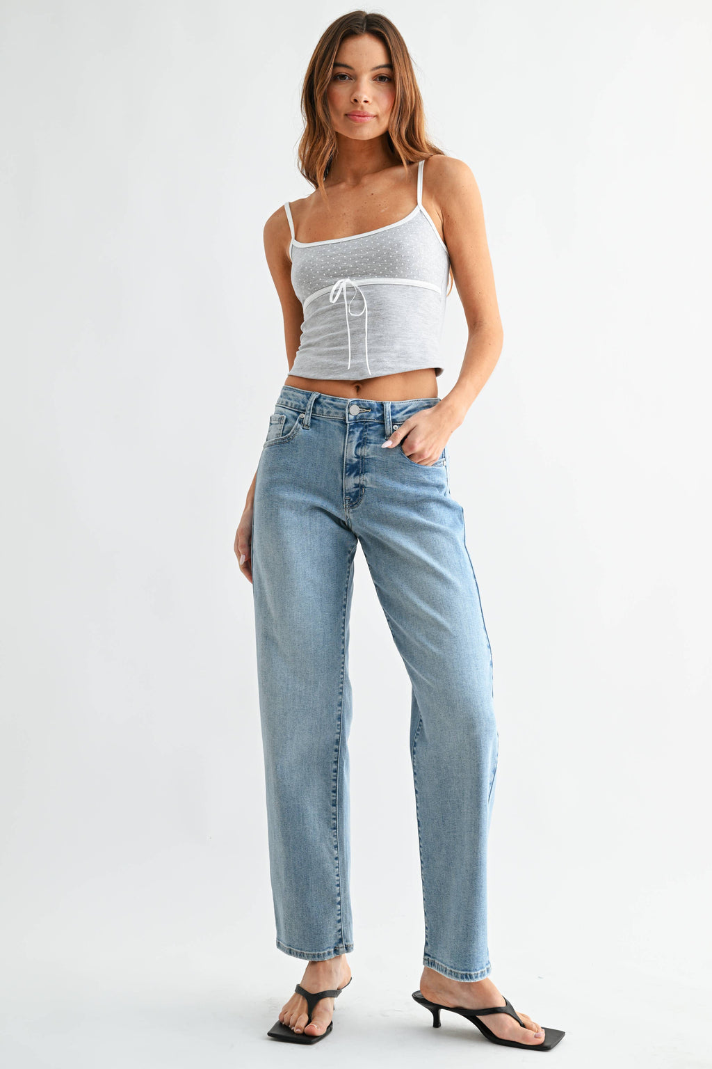 Light Denim Bowed Straight Leg Jean