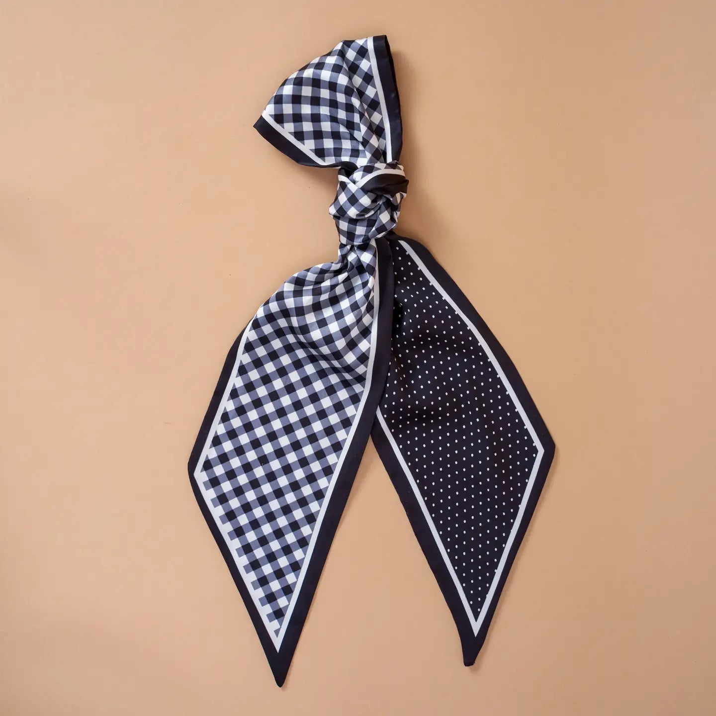 Gingham Black Satin Scarf