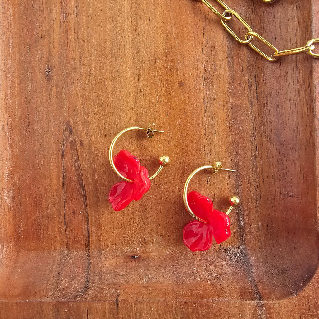 Poppy Red Magnolia Hoops