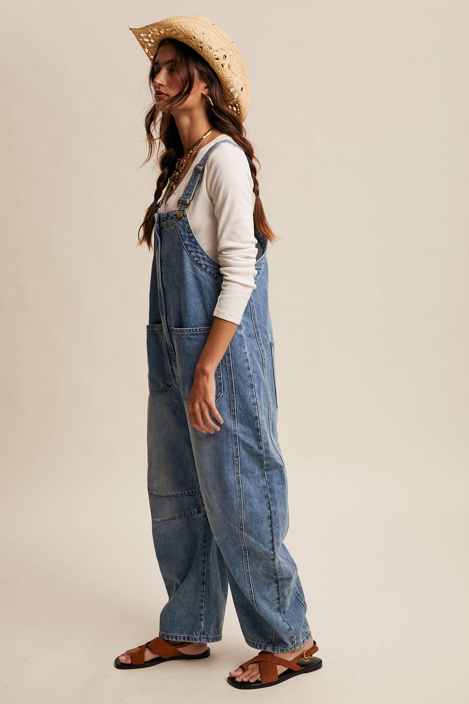 Western Wide Leg Denim Overalls