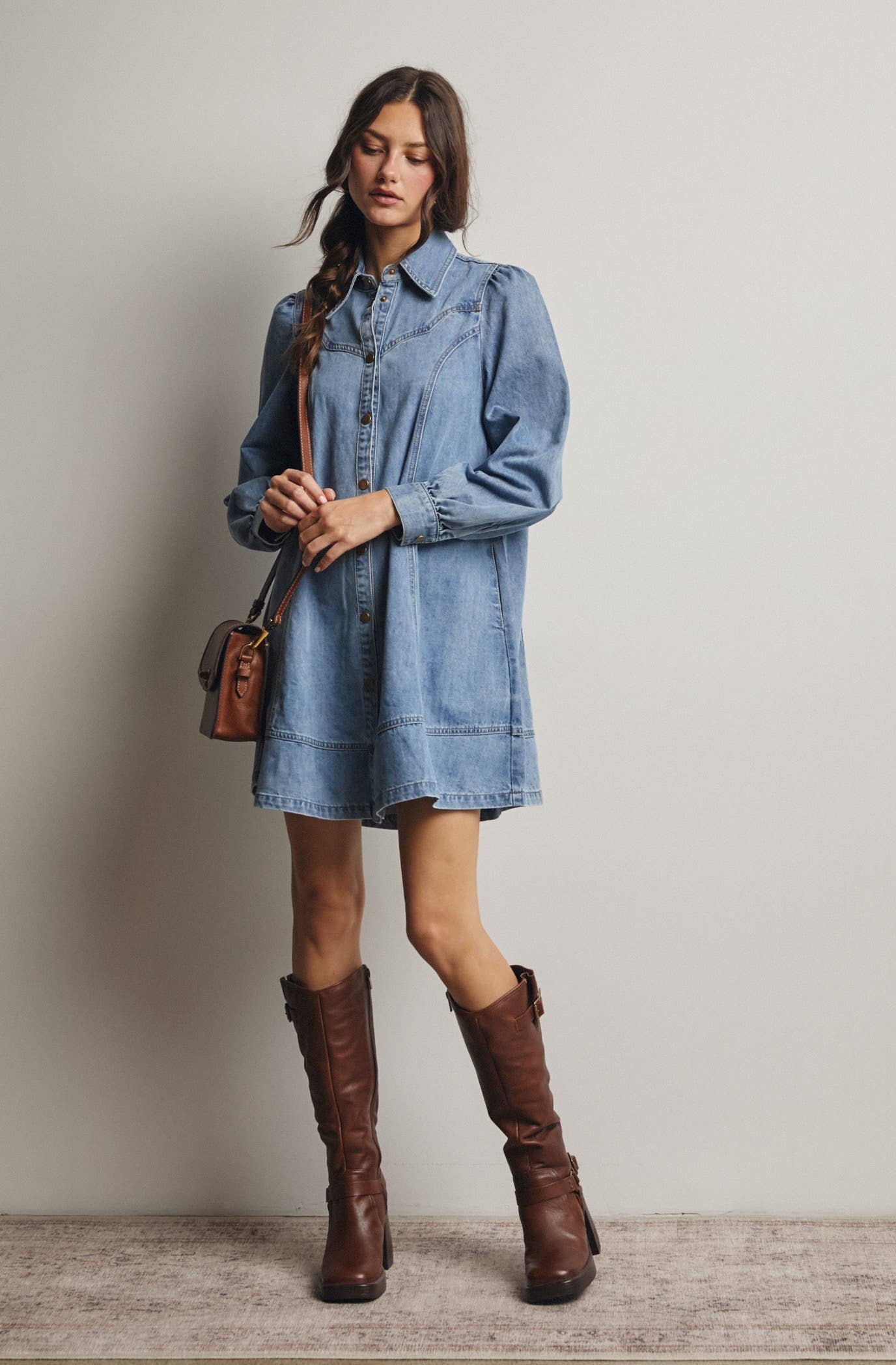 Sun Washed Blue Western Seam Denim Mini Dress