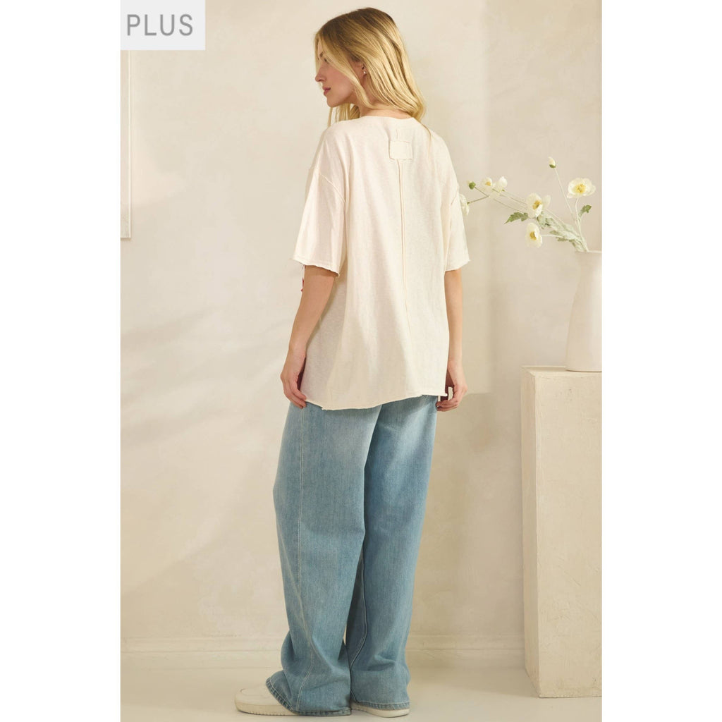Plus Cream Lace Patched Oversized Tee