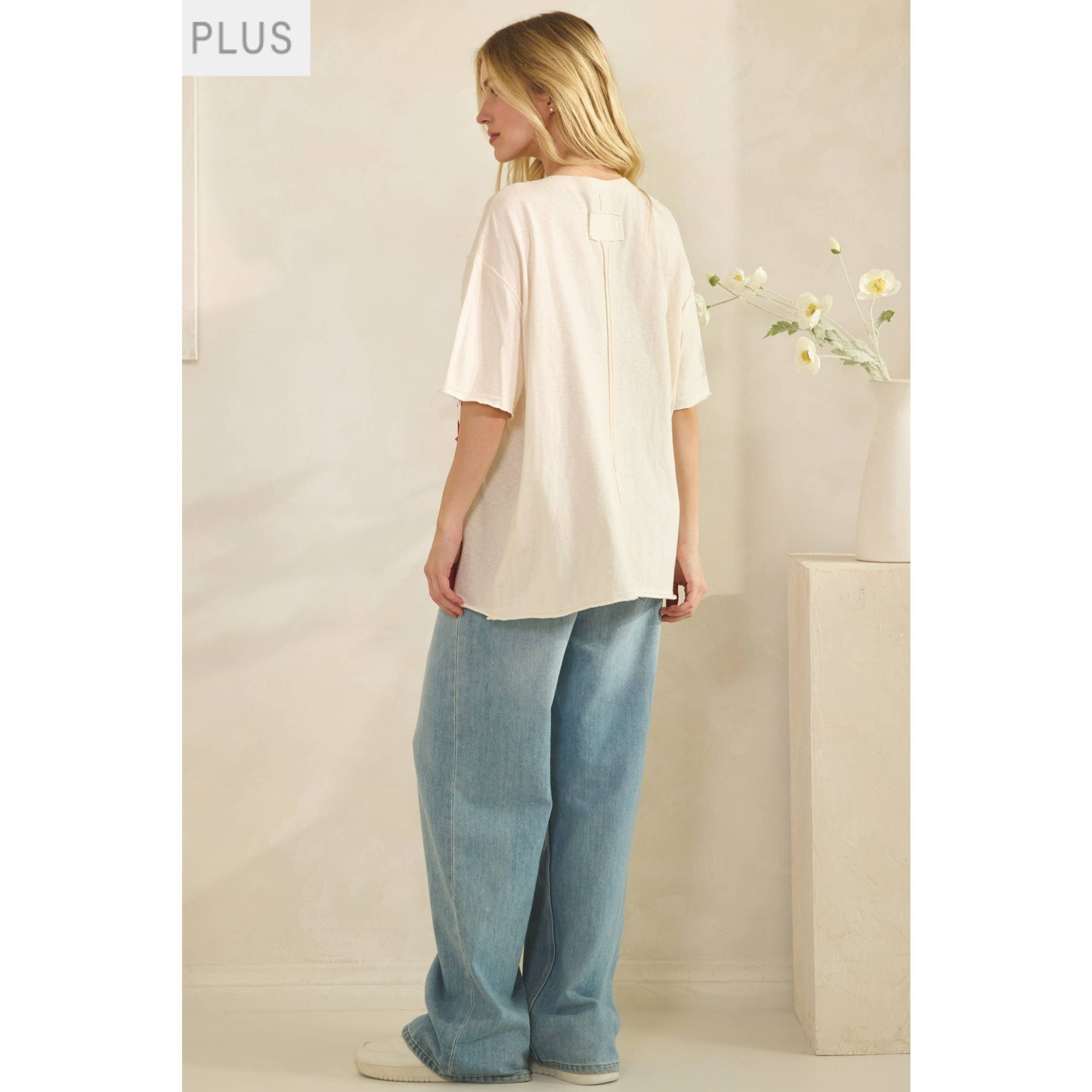 Plus Cream Lace Patched Oversized Tee