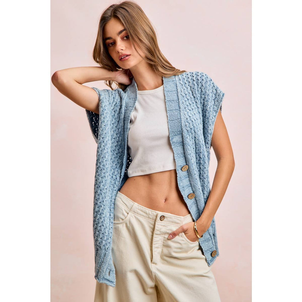 Washed Denim Knit Cardigan