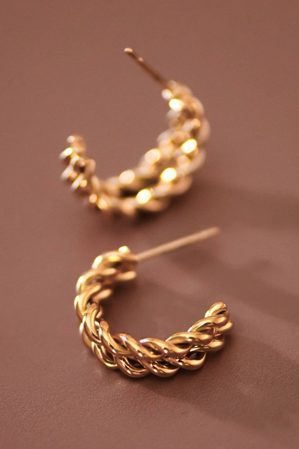 Gold Twist Stainless Steel Hoop Earrings