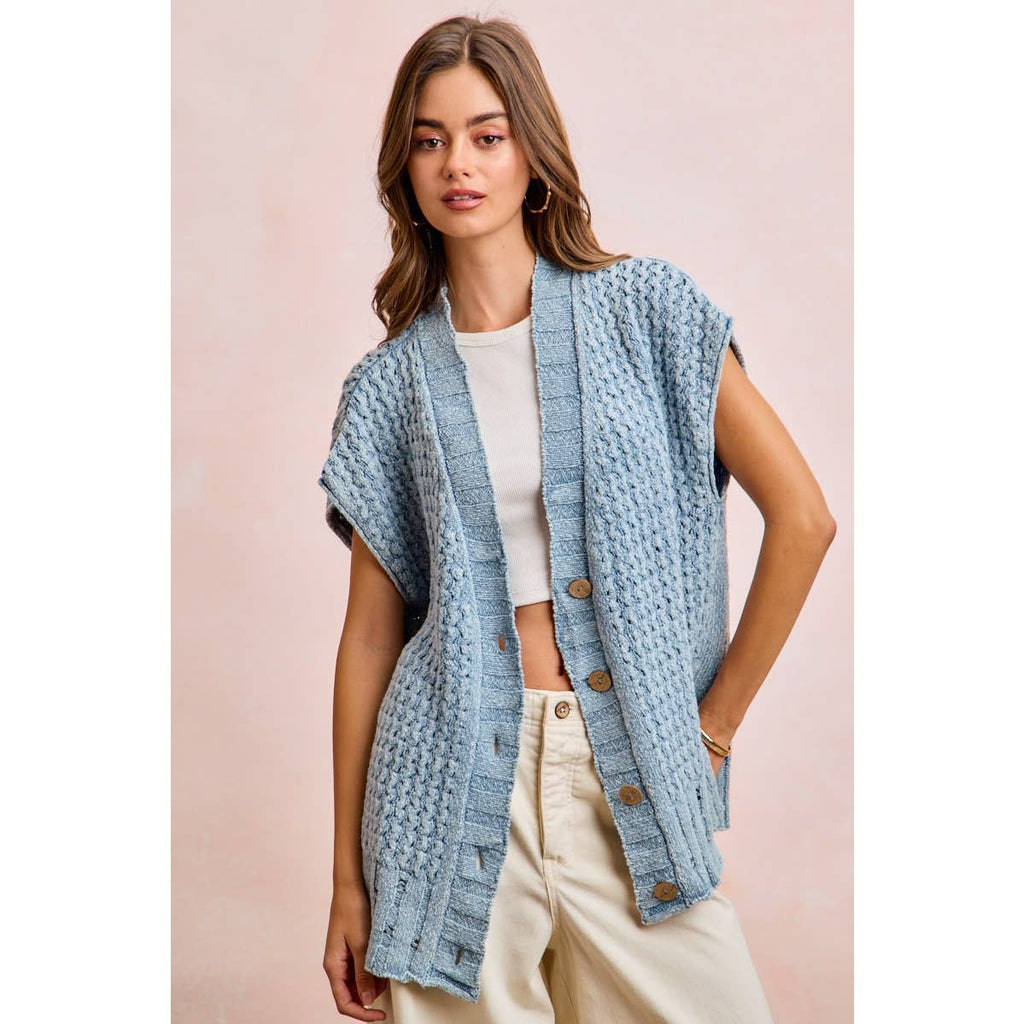 Washed Denim Knit Cardigan
