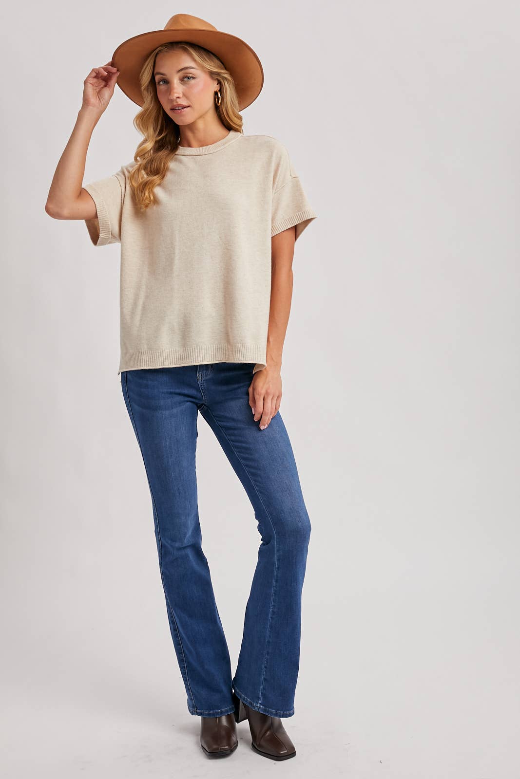 Oatmeal Crew Neck Knit T-Shirt