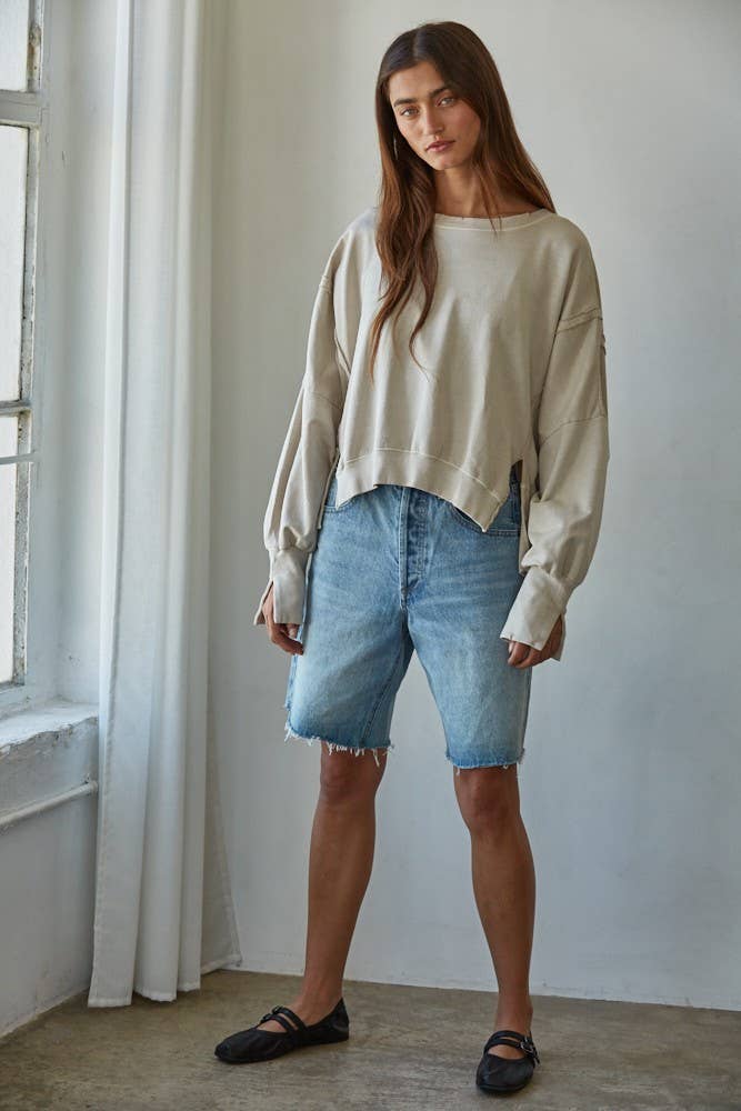 Beige Knit Round Neck Sweatshirt