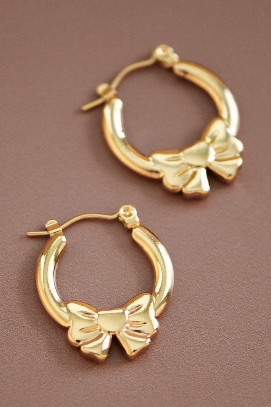 Gold Bow Stainless Steel Hoop Earrings