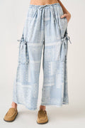 Light Denim Paisley Print Wide Leg Pants