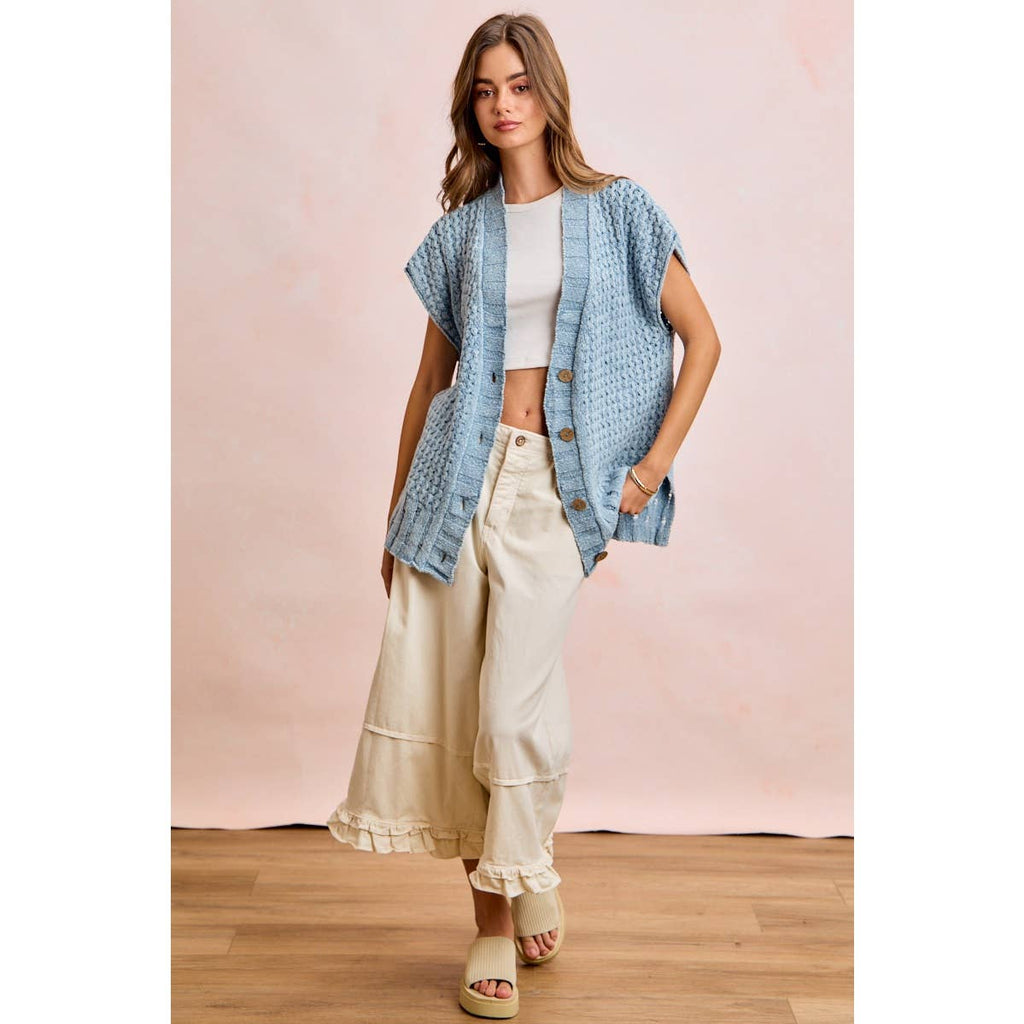 Washed Denim Knit Cardigan