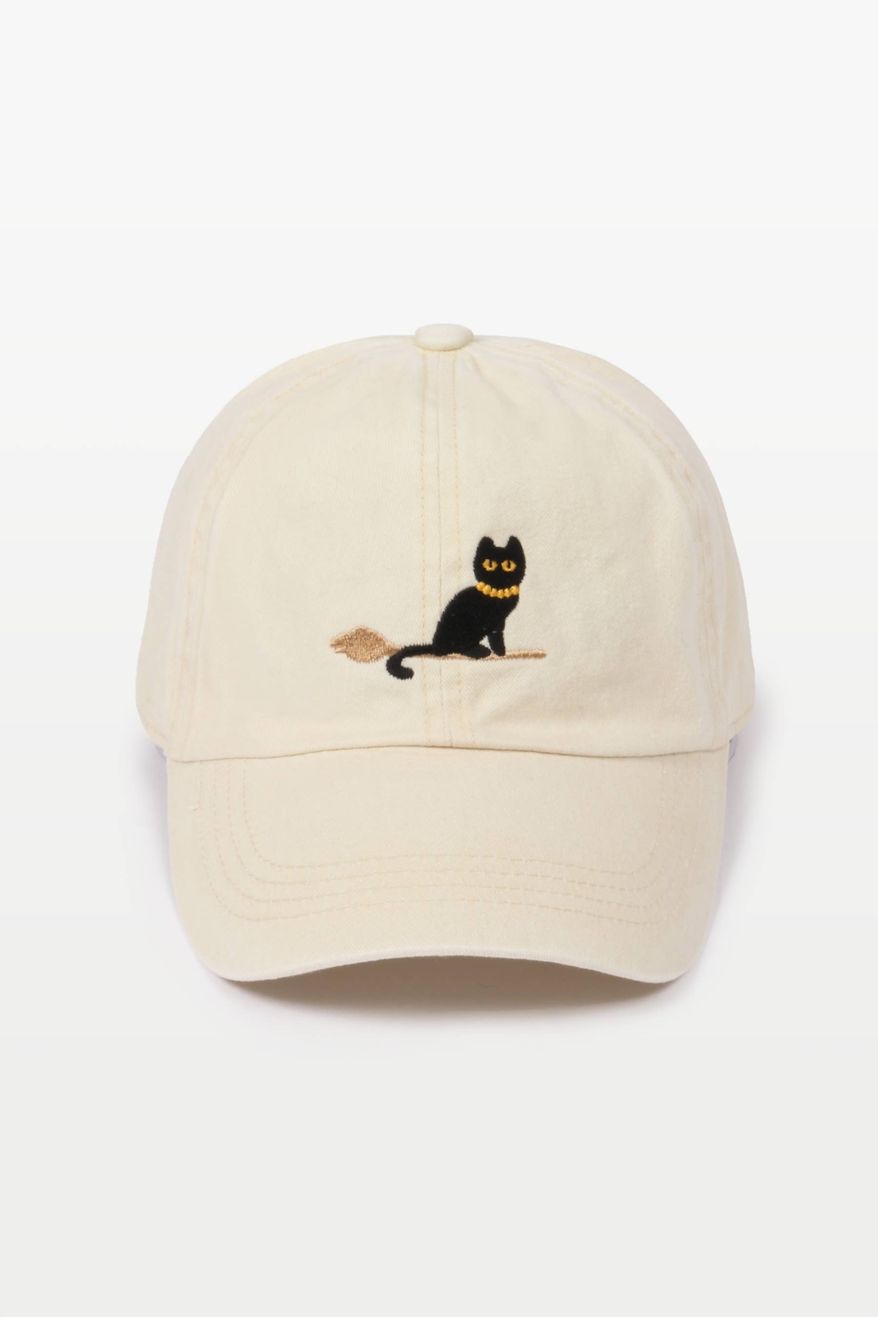 Beige Black Cat Embroidery Baseball Cap