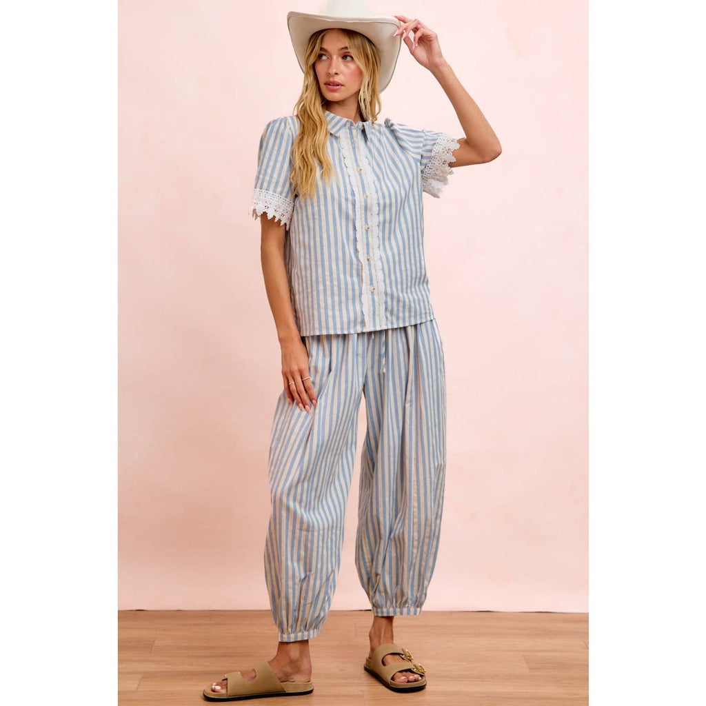 Light Blue Stripes Balloon Pants