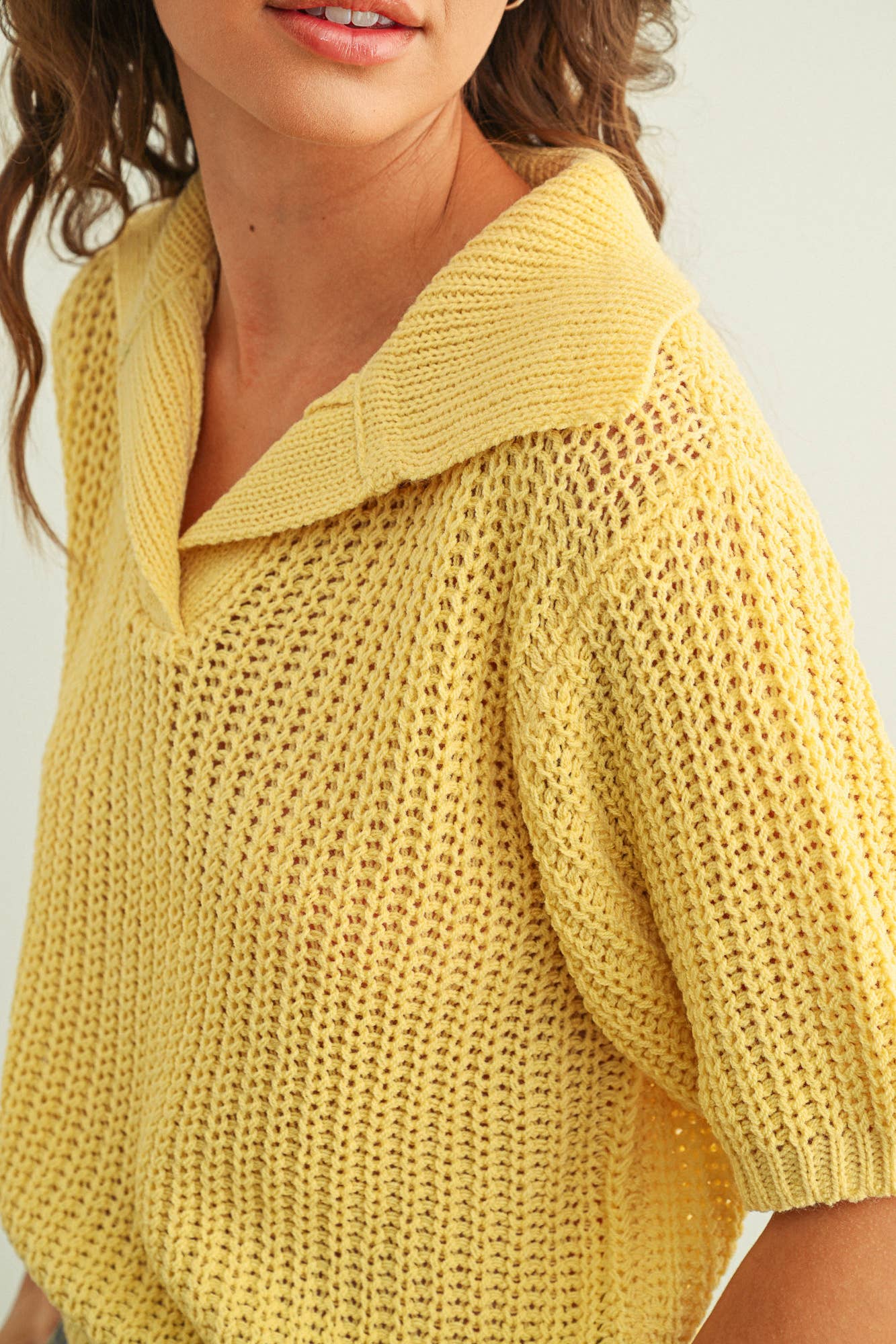 Butter Collared Short Sleeve Knitted Top