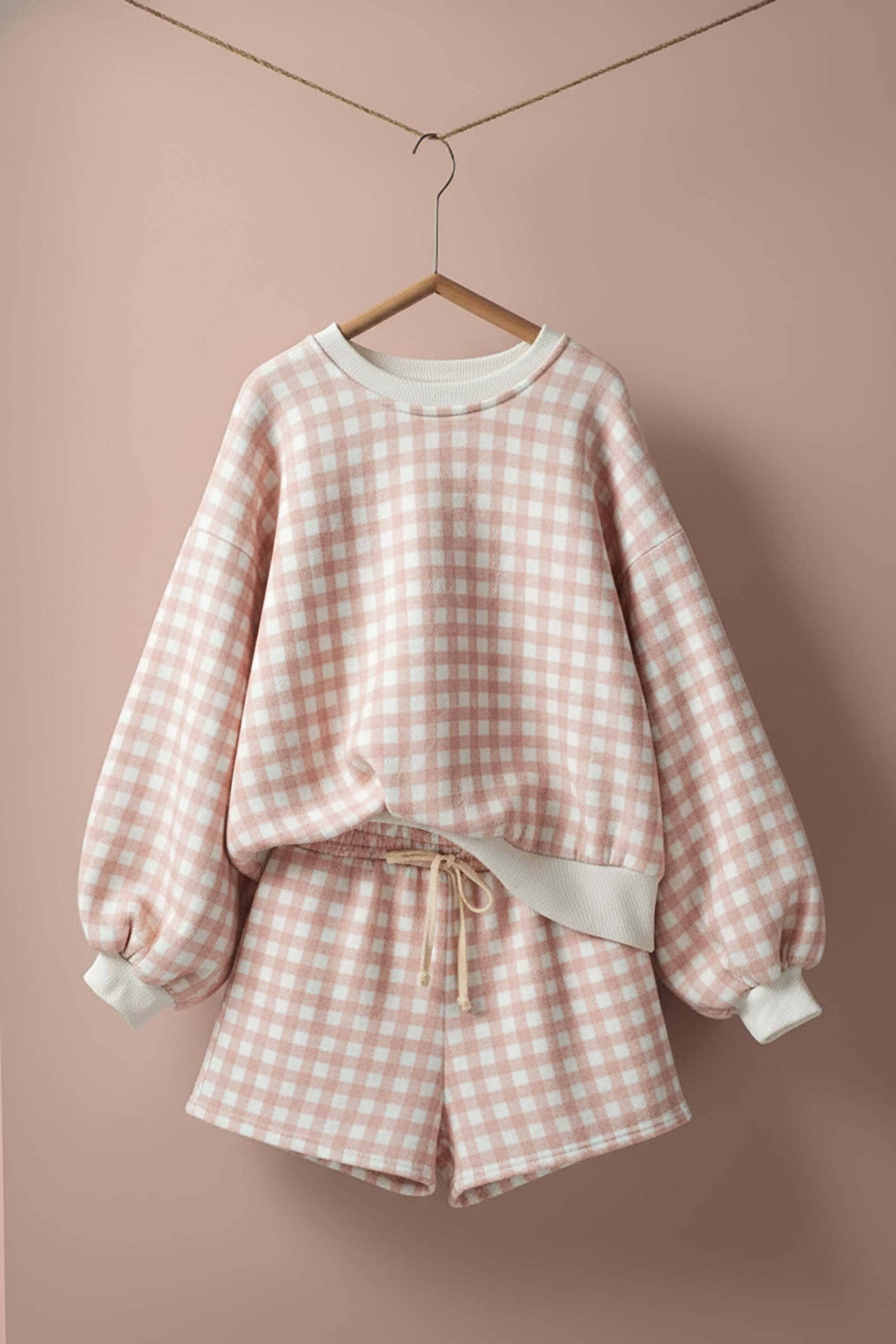 Gingham Fuzzy Knit Lounge Shorts
