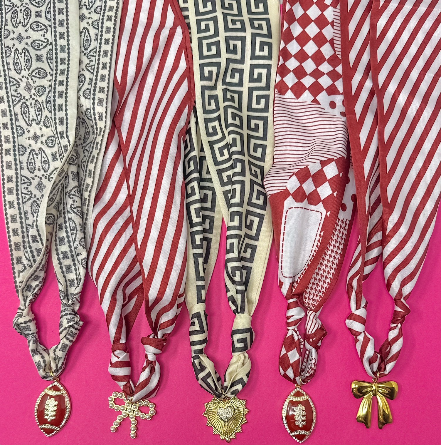 Black & White Maroon Football Game Day Scarf Charm Necklace