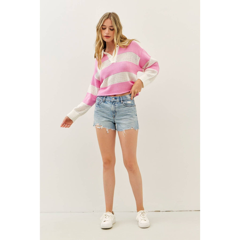 Pink Wide Stripe Spring Sweater