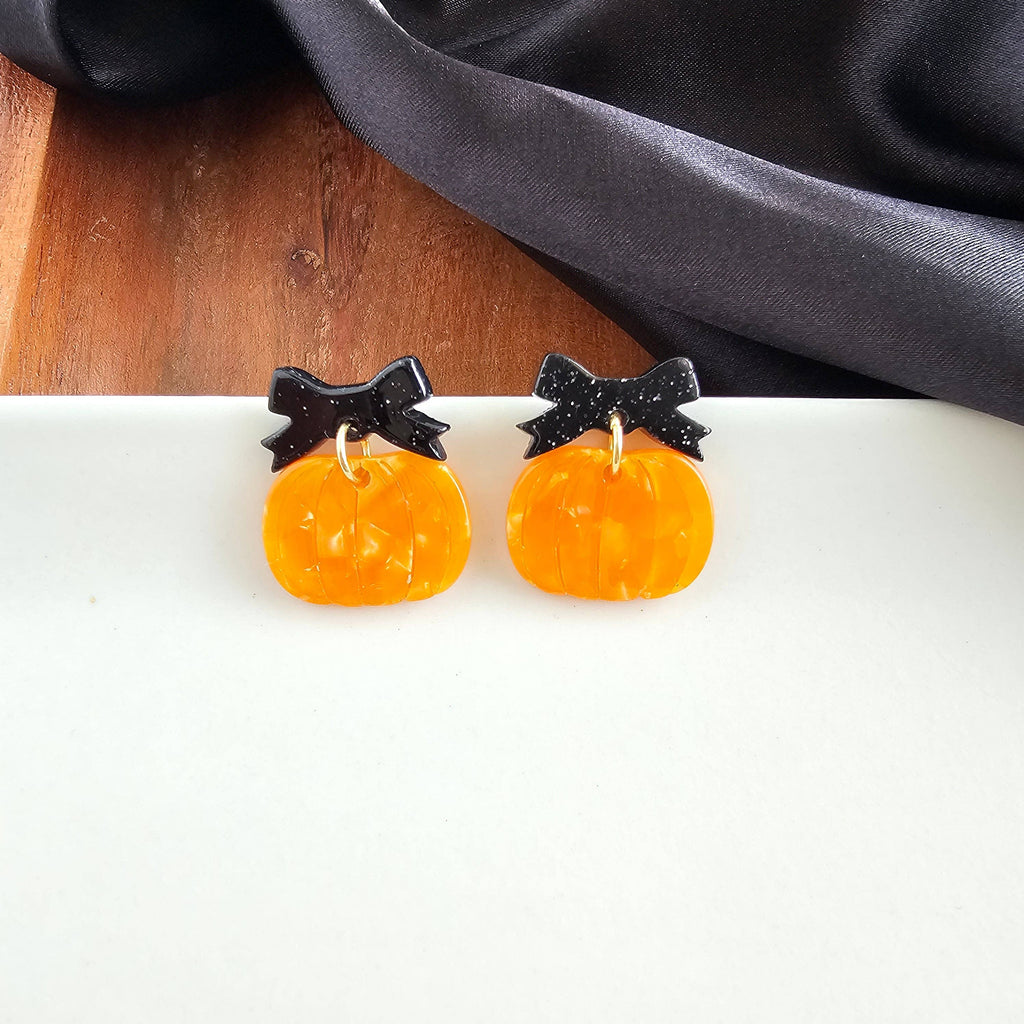 Orange Bow Pumpkin Patch Earrings