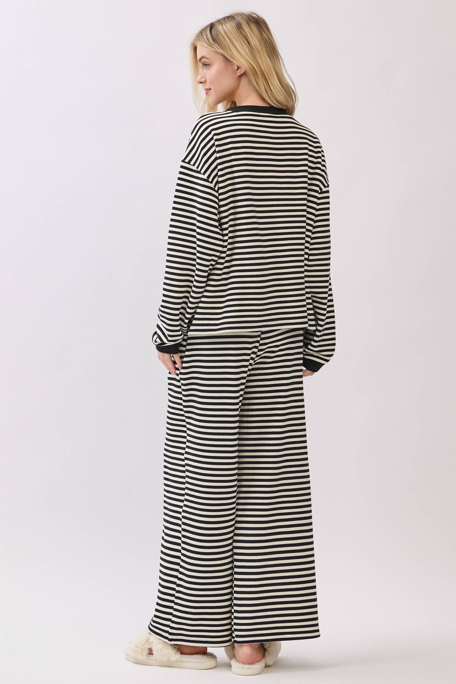 Black & White Striped Button Top