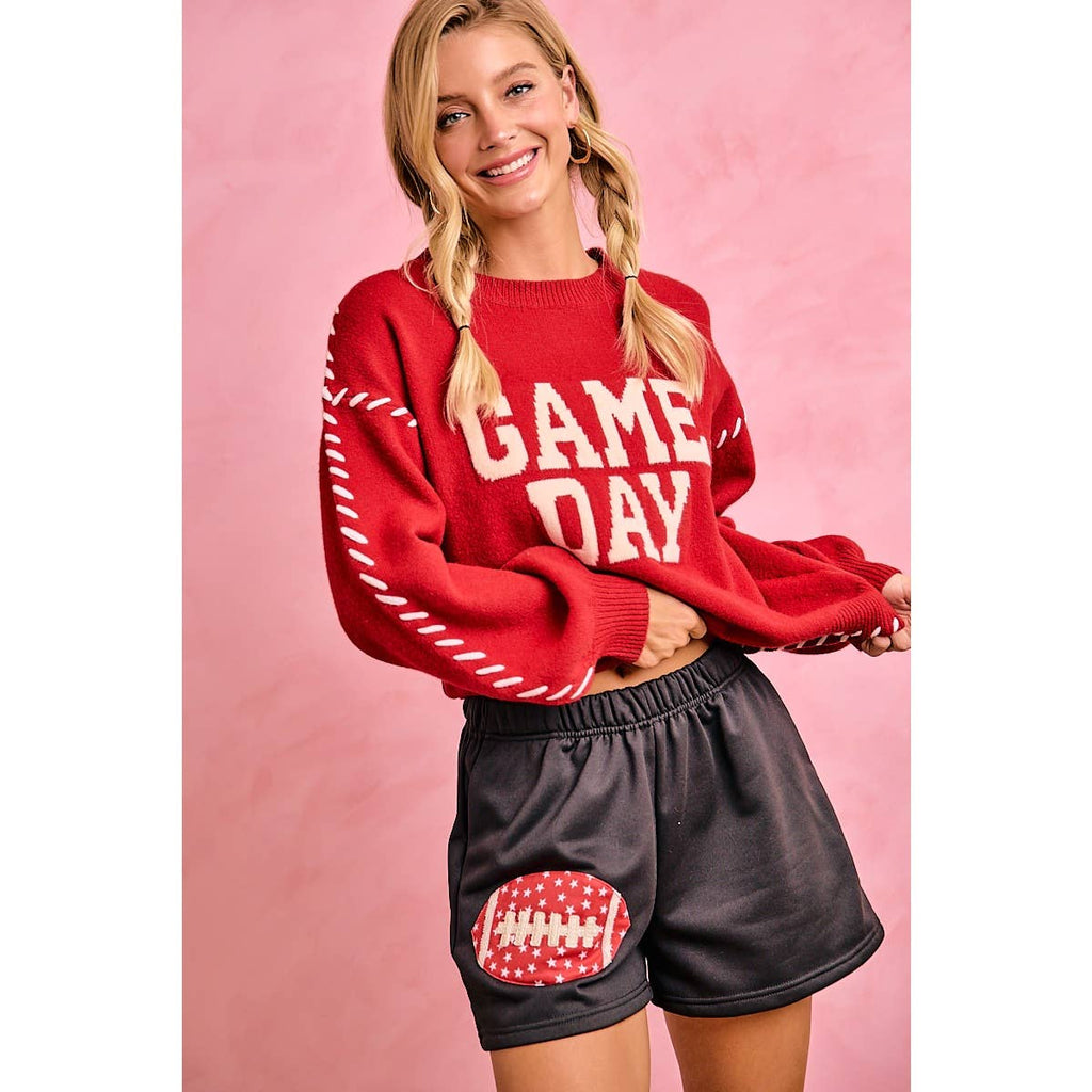 Red Gameday Contrast Stitch Sweater
