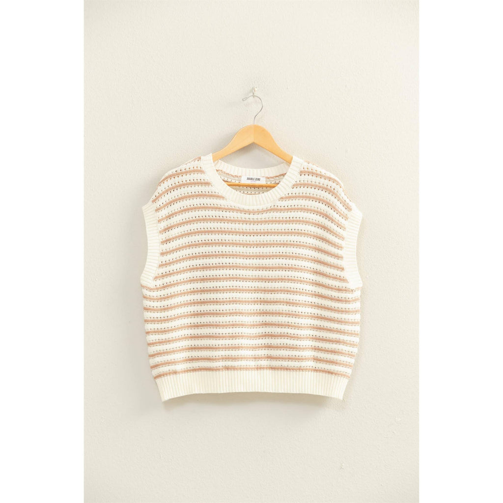 Dark Taupe Striped Sleeveless Crew Neck
