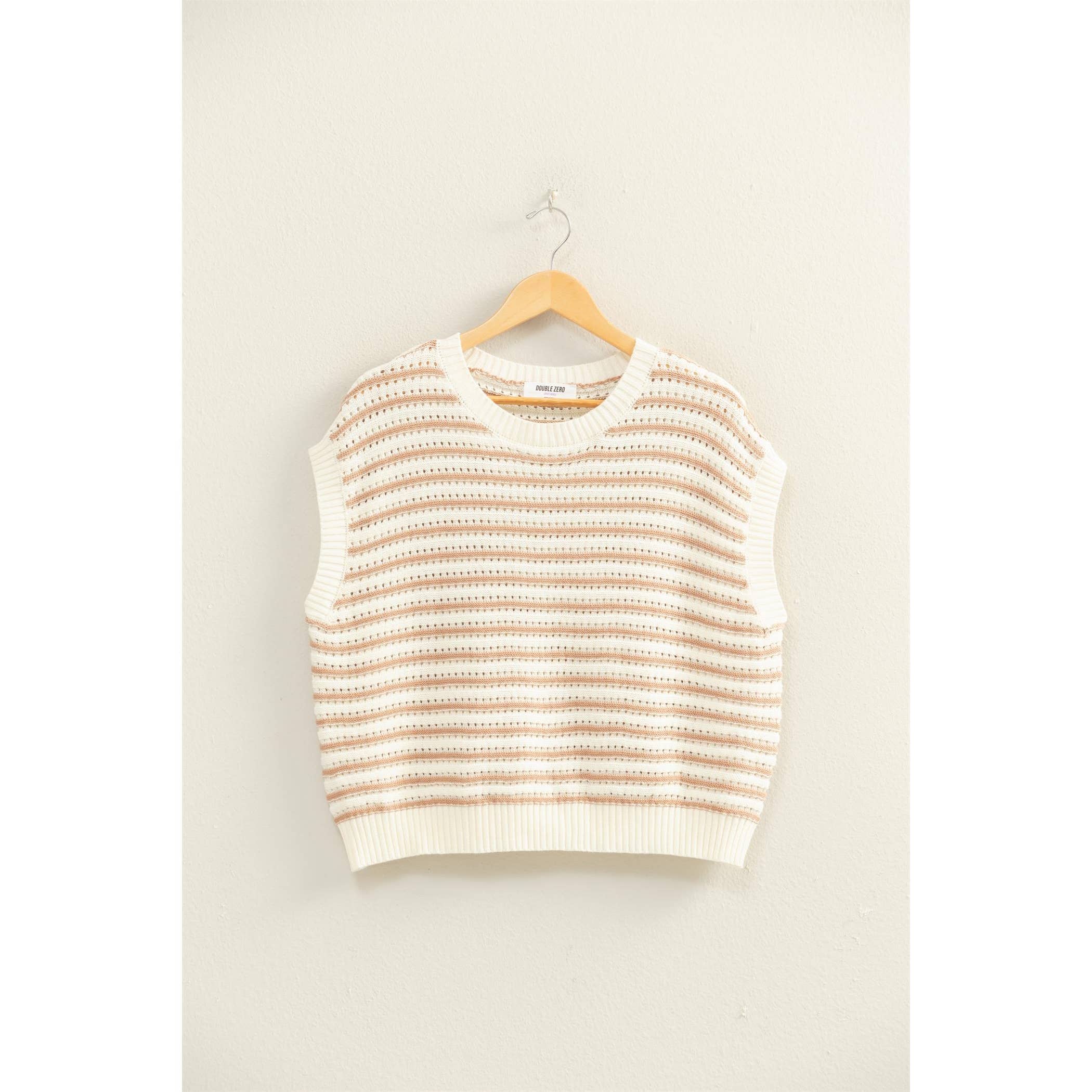 Dark Taupe Striped Sleeveless Crew Neck