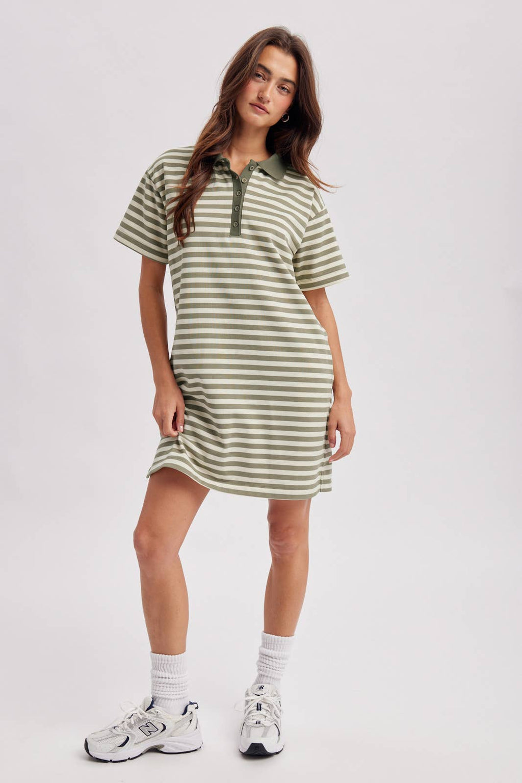 Olive & Cream Striped T-Shirt Mini Dress
