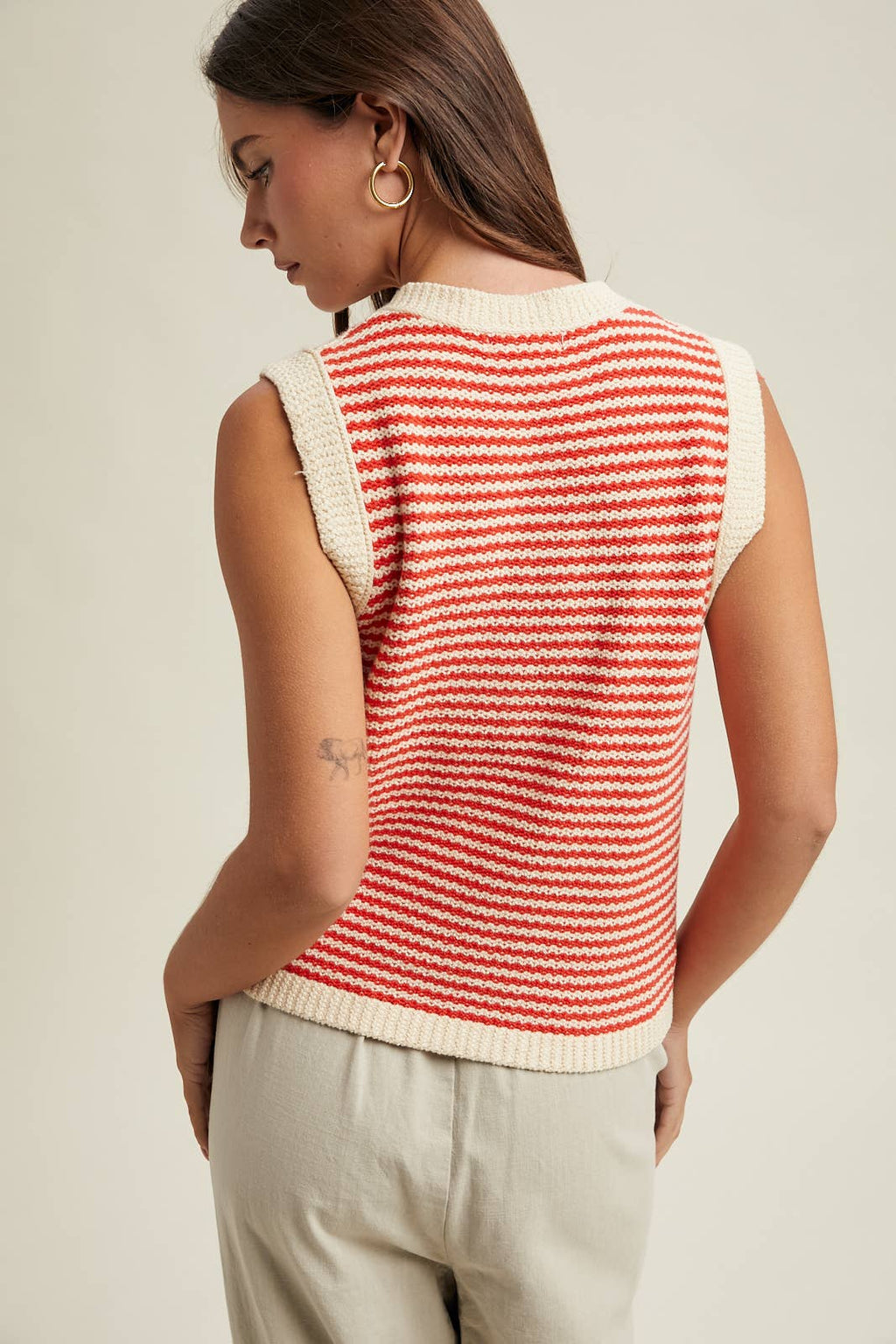 Papaya & Natural Striped Button Up Vest