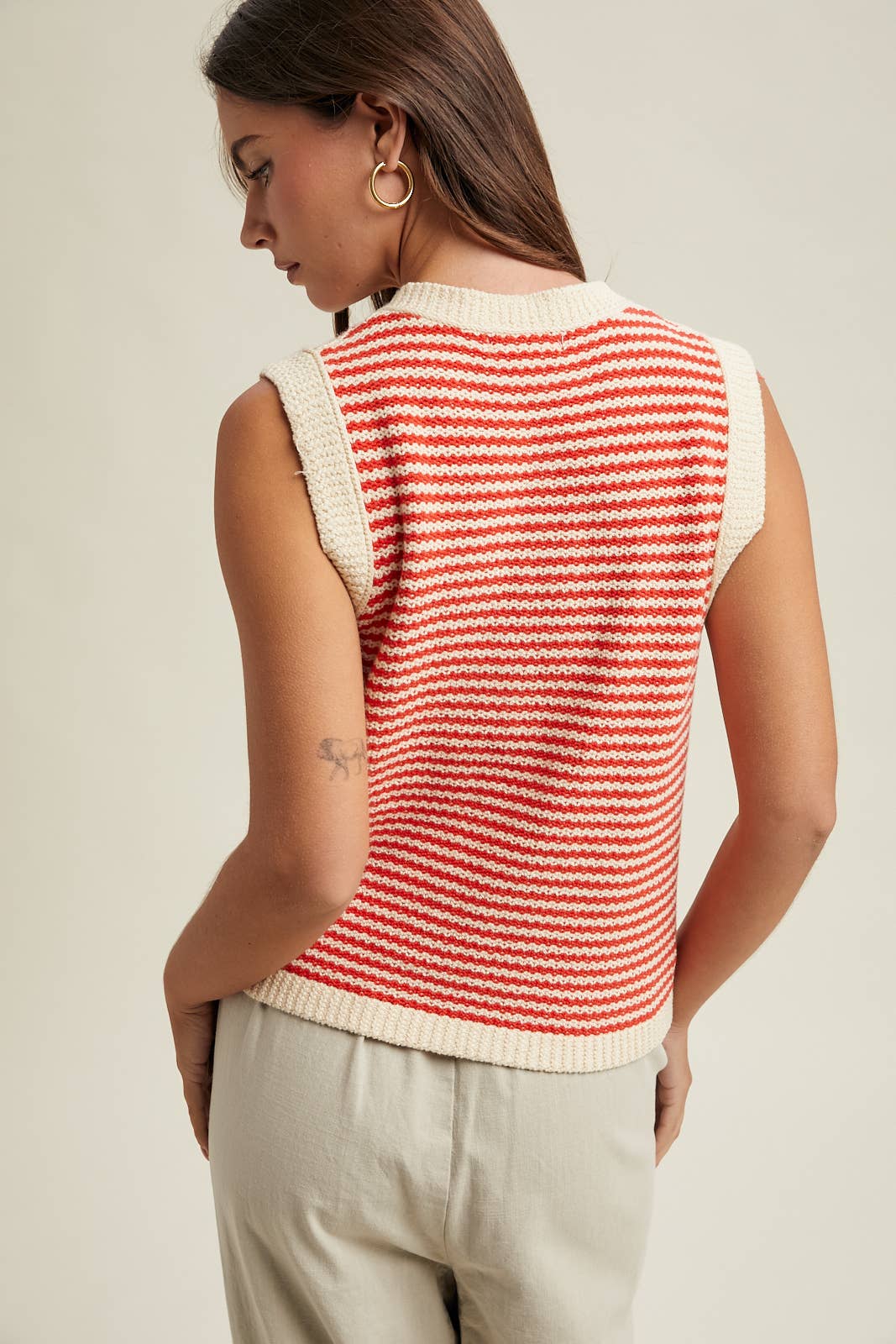 Papaya & Natural Striped Button Up Vest
