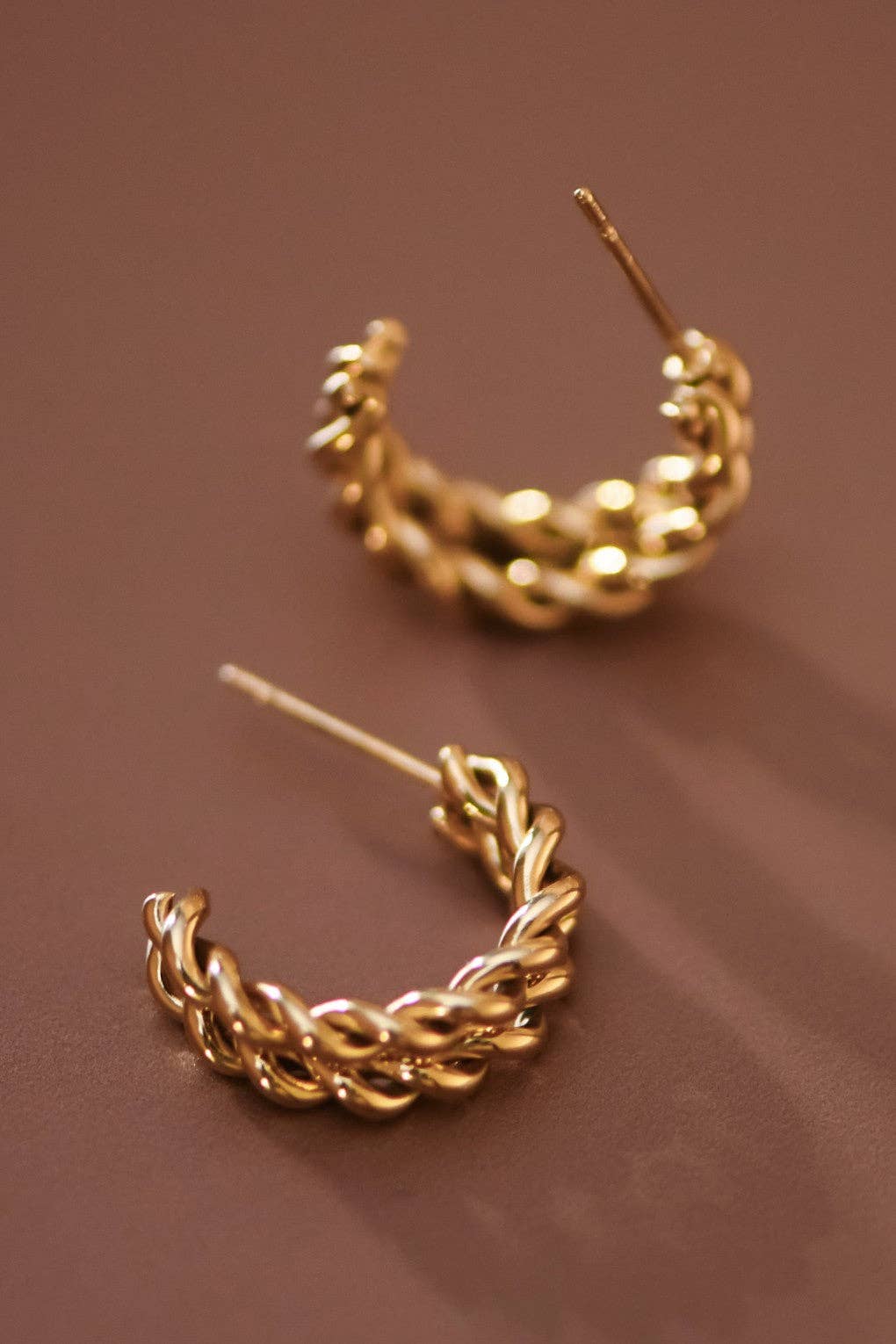 Gold Twist Stainless Steel Hoop Earrings