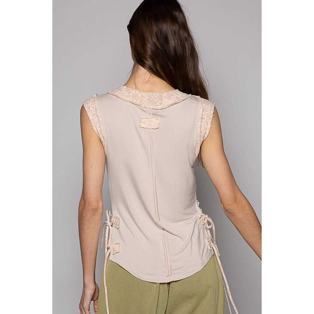 Oatmeal Henley Sleeveless Top