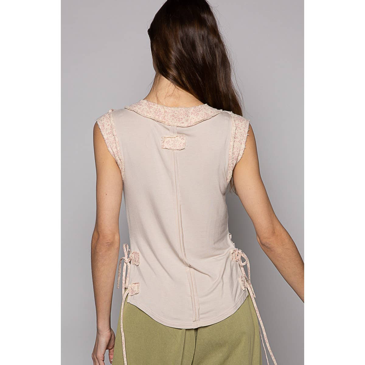Oatmeal Henley Sleeveless Top