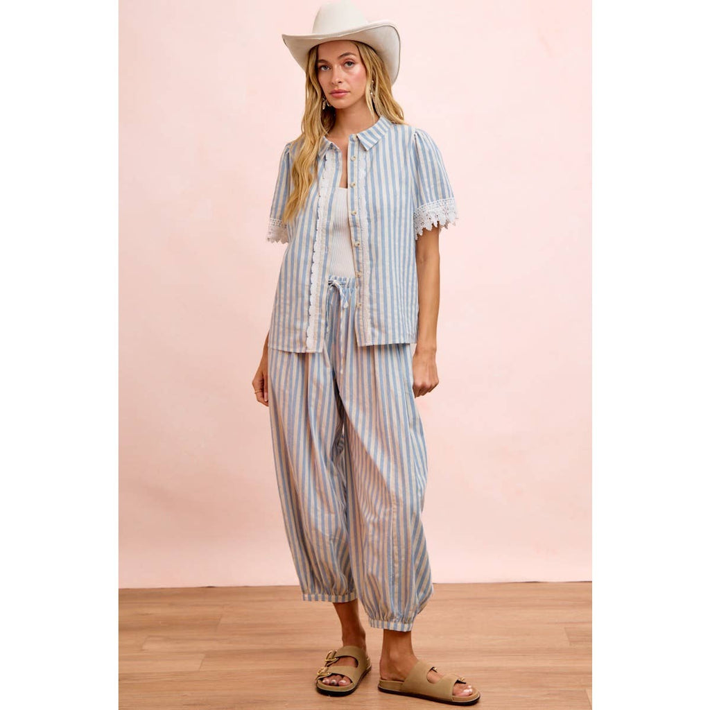 Light Blue Stripes Balloon Pants