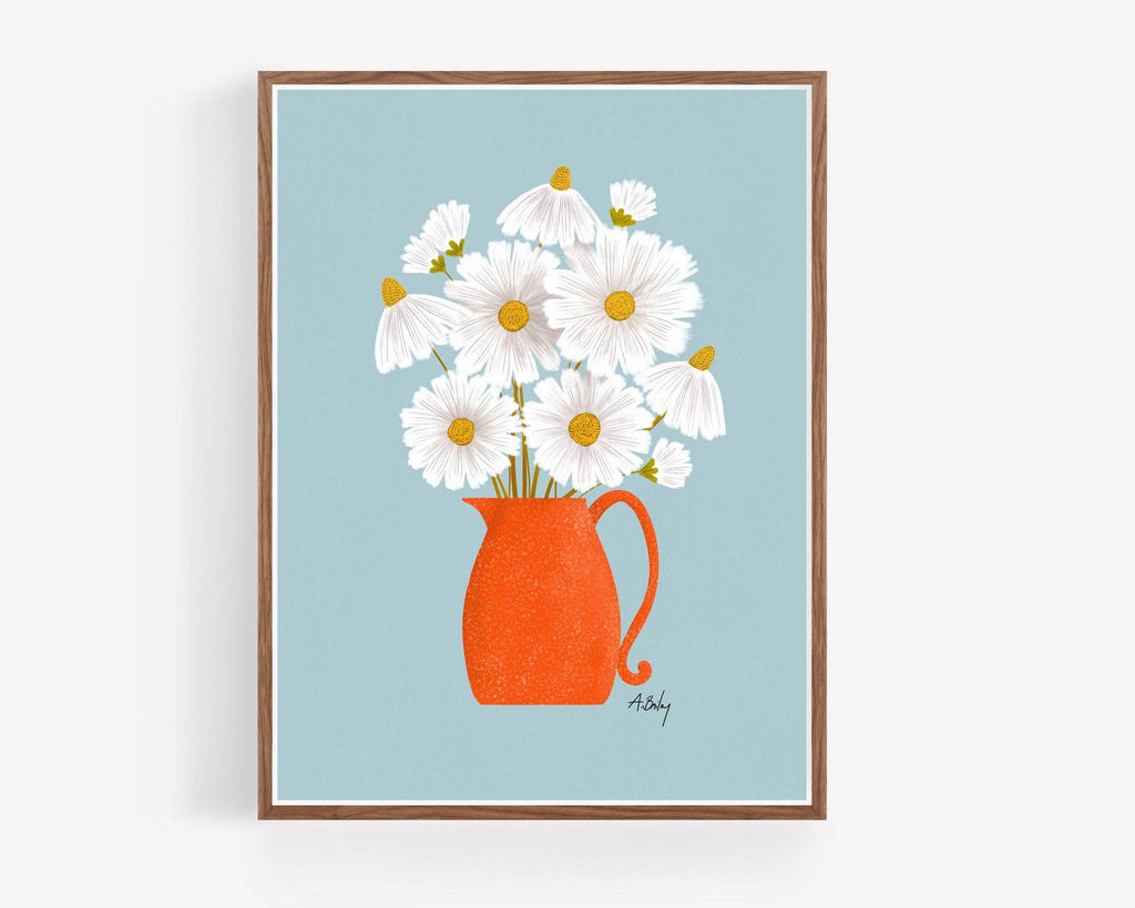 Daisies and Blue - Floral Illustration Print
