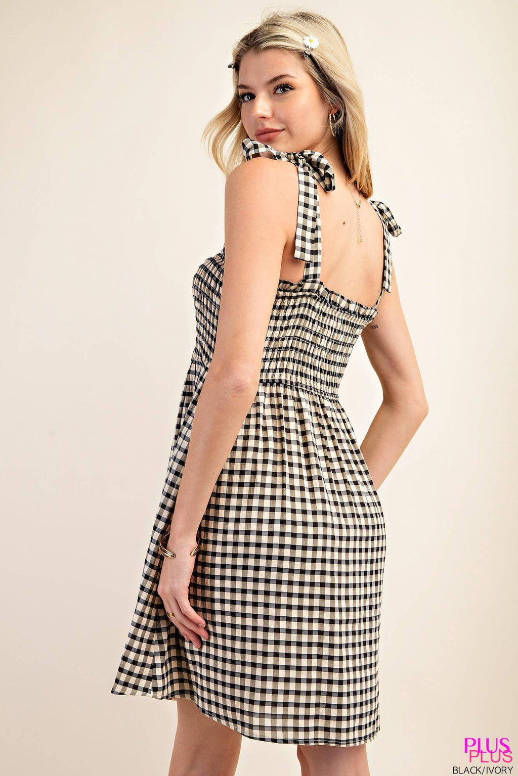 Plus Gingham Smocked Mini Dress