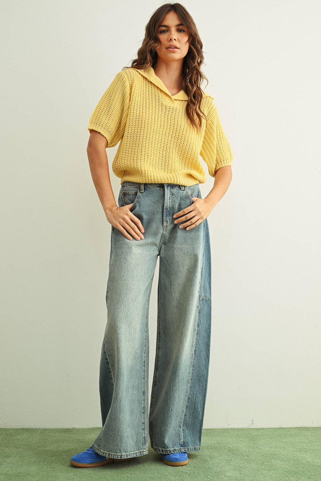 Butter Collared Short Sleeve Knitted Top