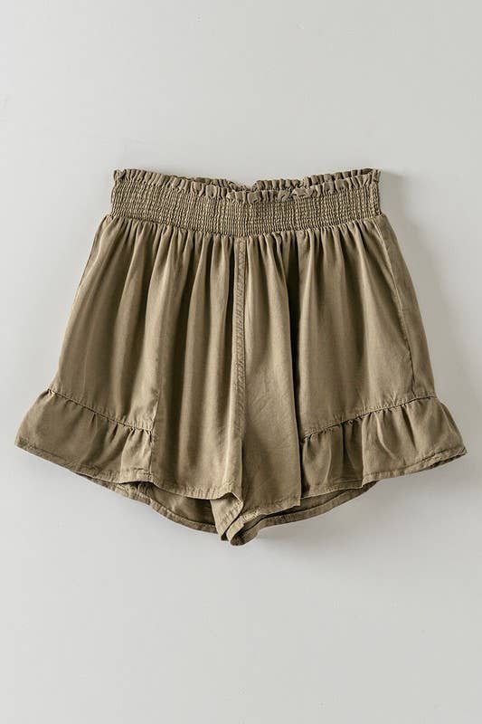 Olive Ruffle Shorts