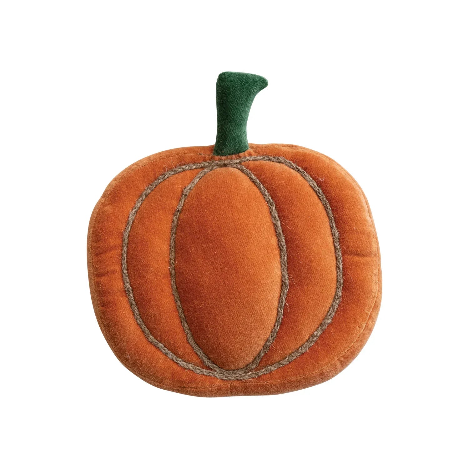 Woven Cotton Velvet Pumpkin Shaped Pillow With Jute Rope Embroidery