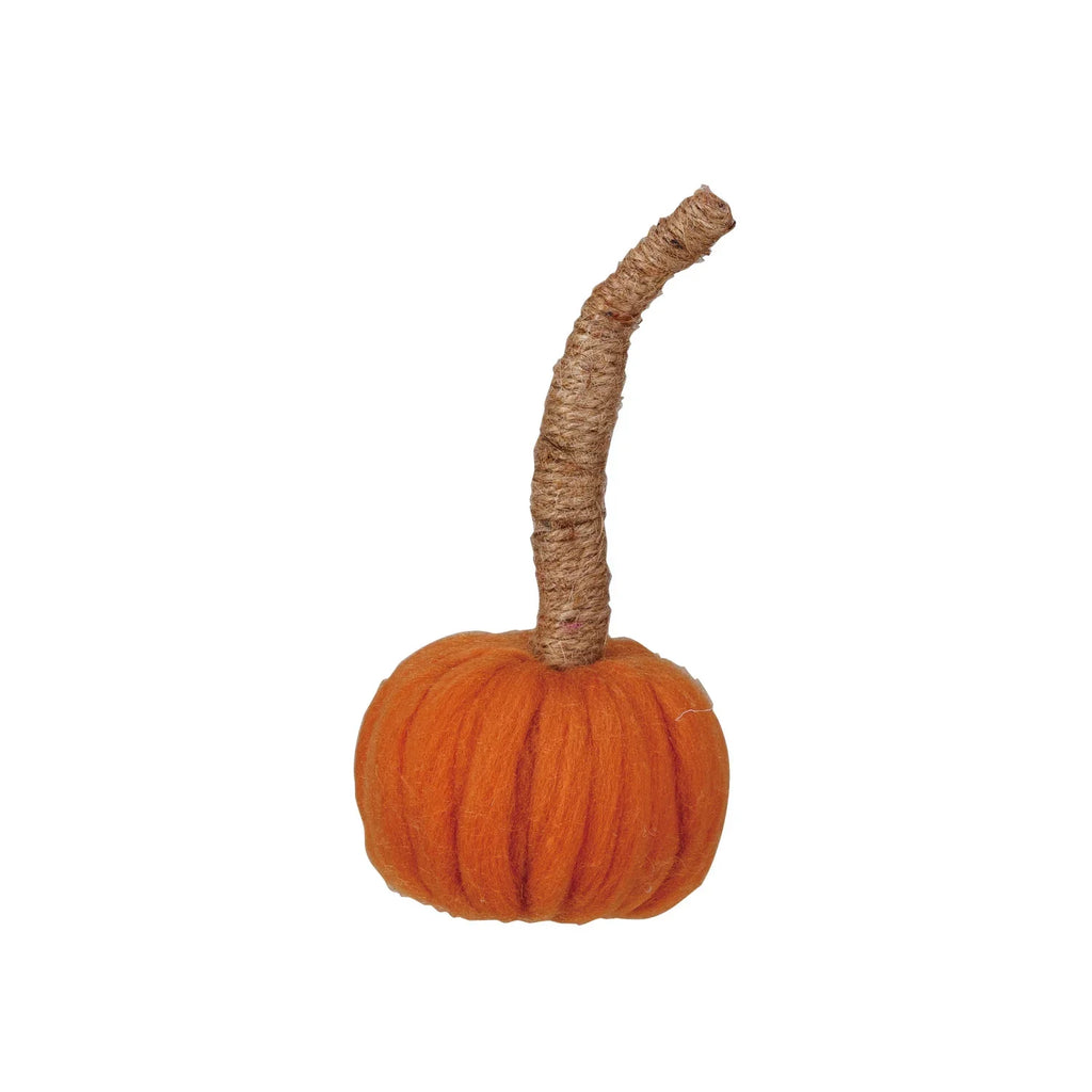 Orange Wool Pumpkin With Jute Wrapped Stem