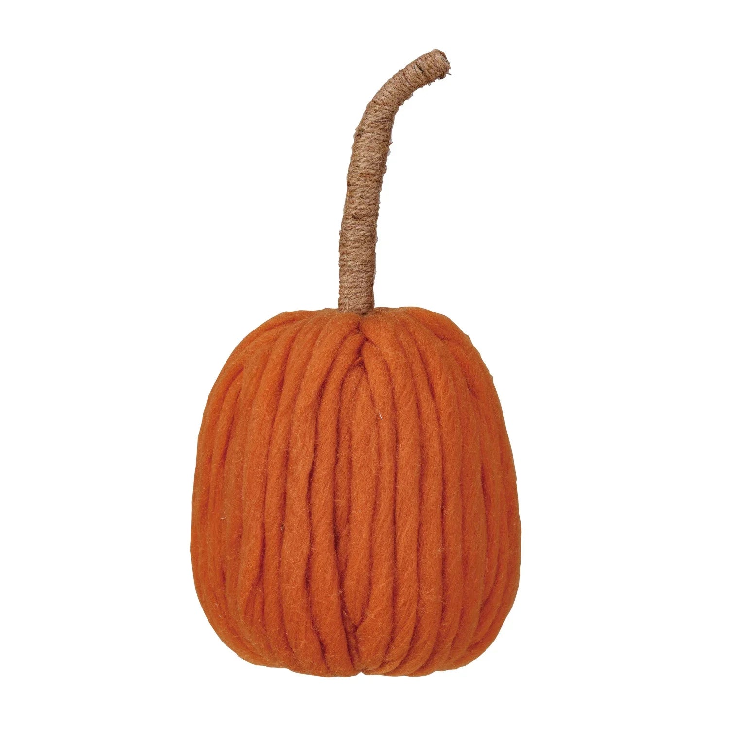 Orange Wool Pumpkin With Jute Wrapped Stem