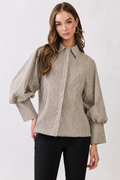 Brown Stripe Puff Sleeve Blouse