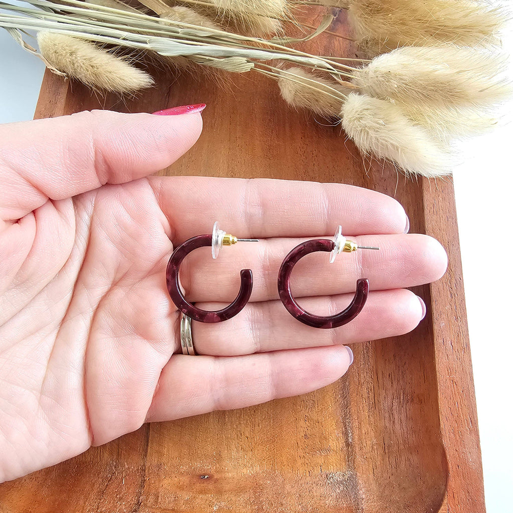 Maroon Cam Mini Hoops